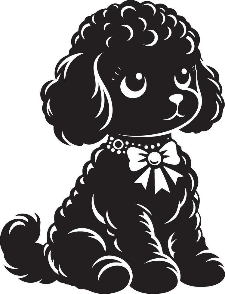 Dolly a cute dog sitting silhouette line art clip art, black color silhouette vector