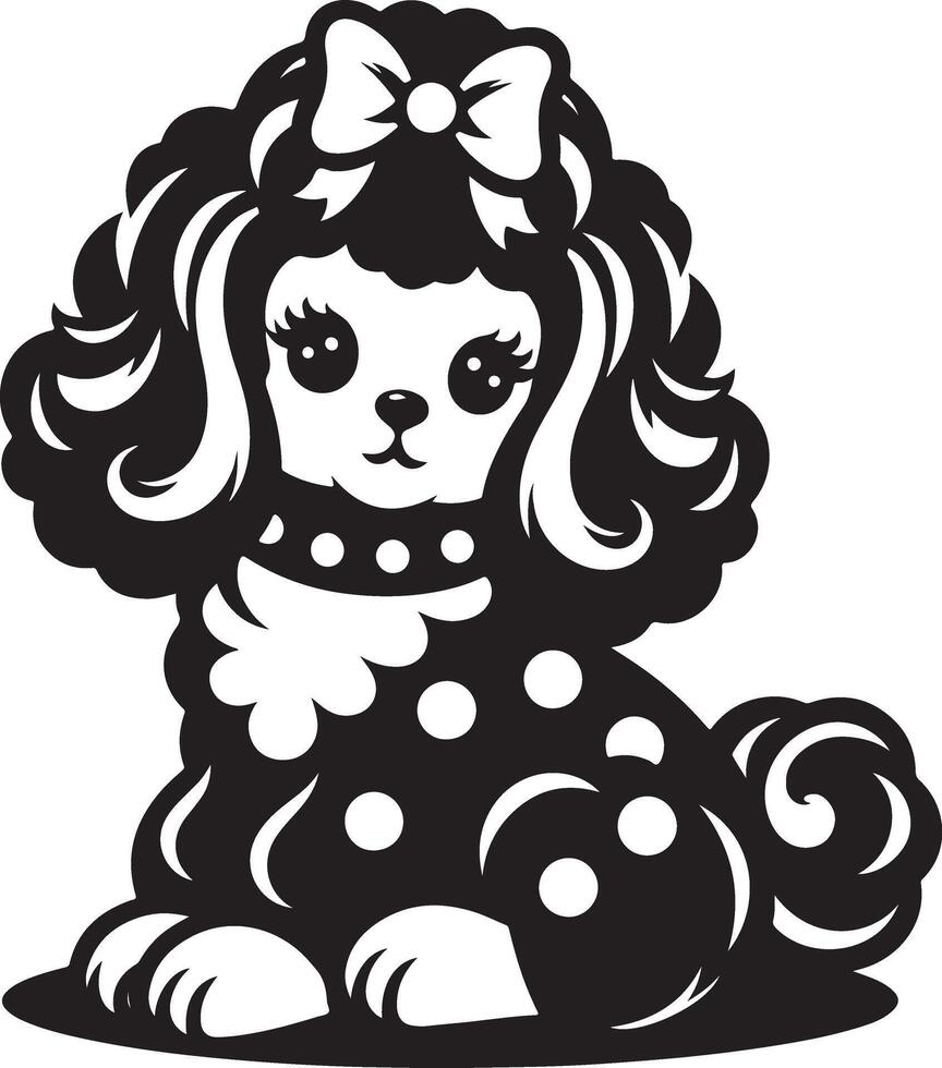 Dolly a cute dog sitting silhouette line art clip art, black color silhouette vector