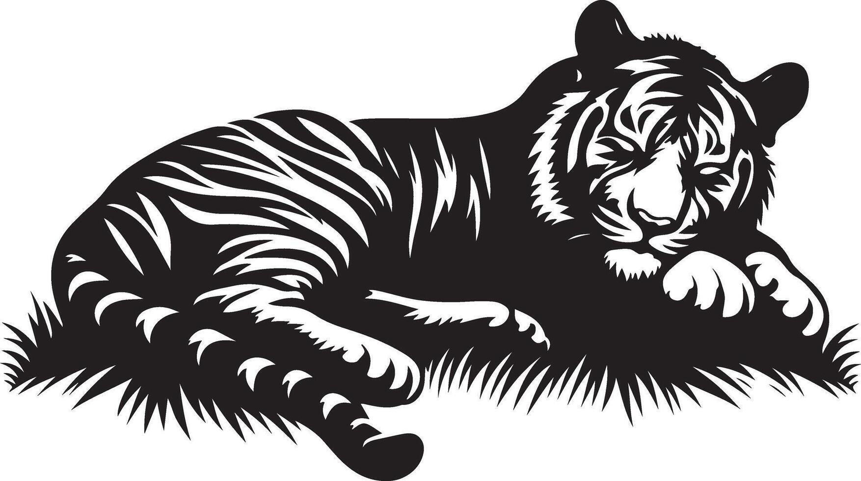 Tiger Silhouette sleeping up, black color silhouette, isolated white background vector