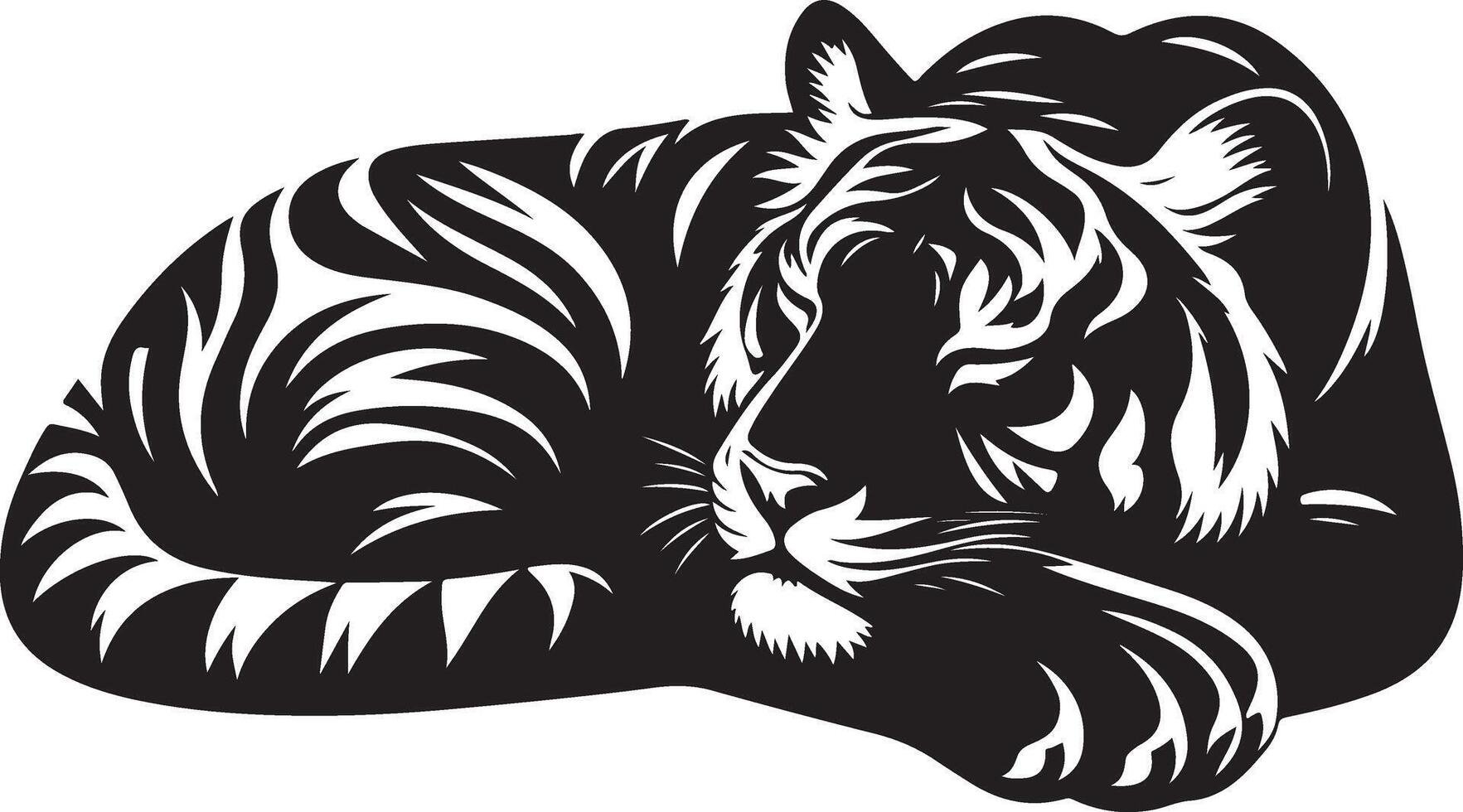 Tiger Silhouette sleeping up, black color silhouette, isolated white background vector