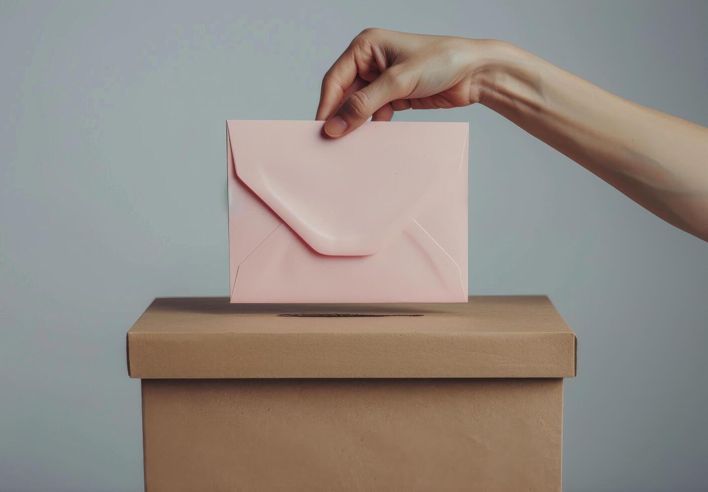 Hand Placing Pink Envelope In Ballot Box photo