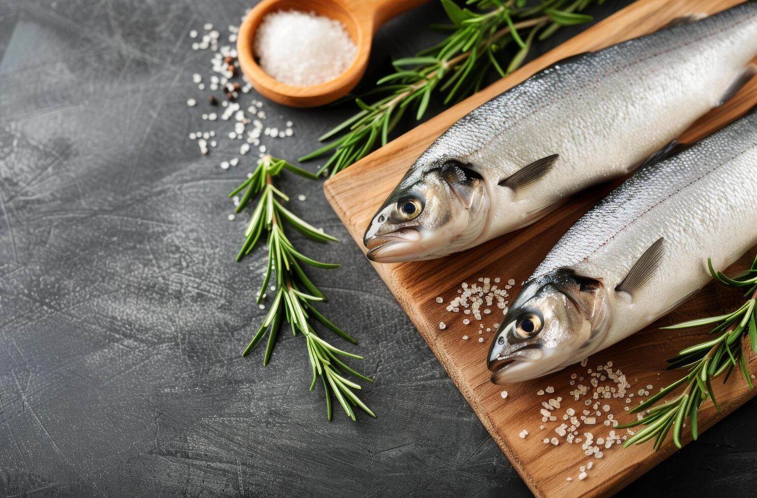 Fresh Fish On Cutting Board With Rosemary photo