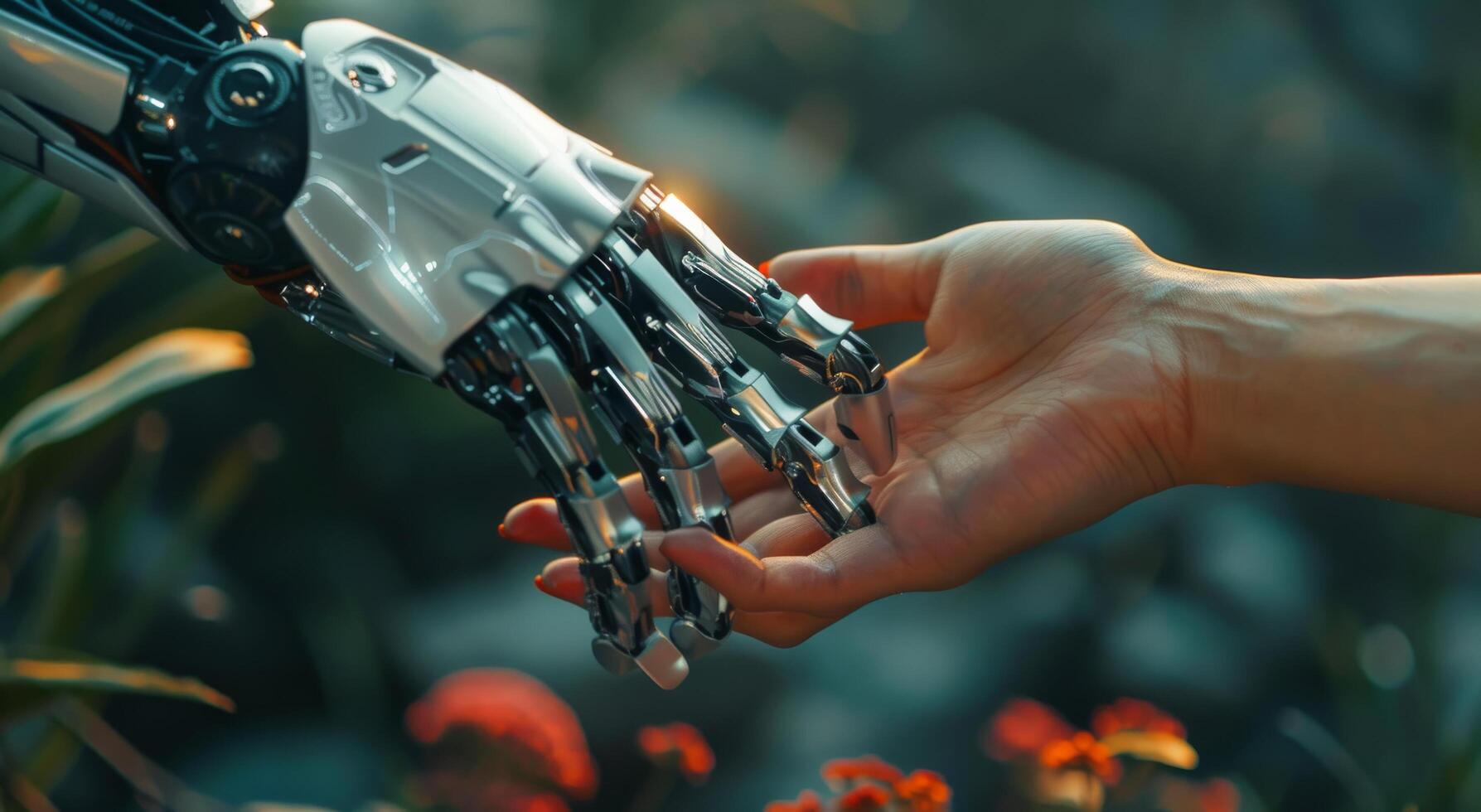 Robot Hand Reaching for Human Hand photo