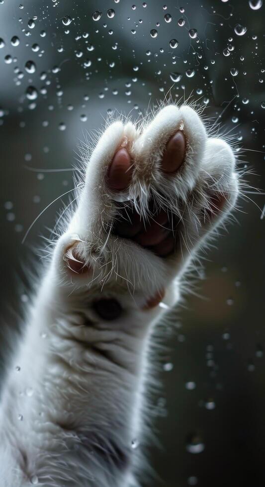 Cat Paw on Rainy Window photo
