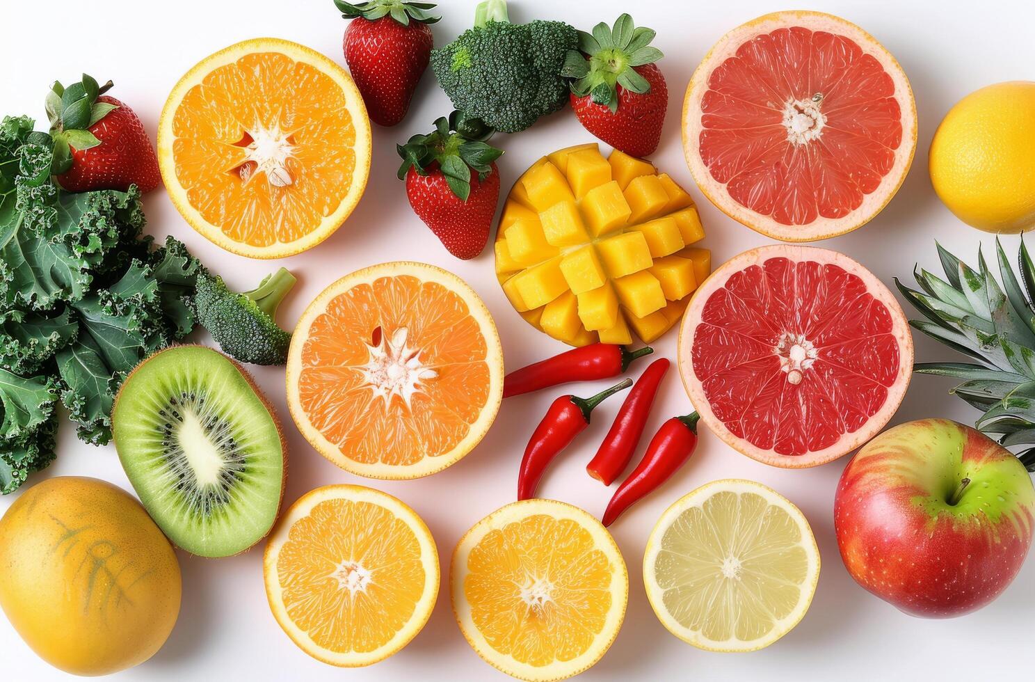 Colorful Fruit and Vegetable Arrangement photo