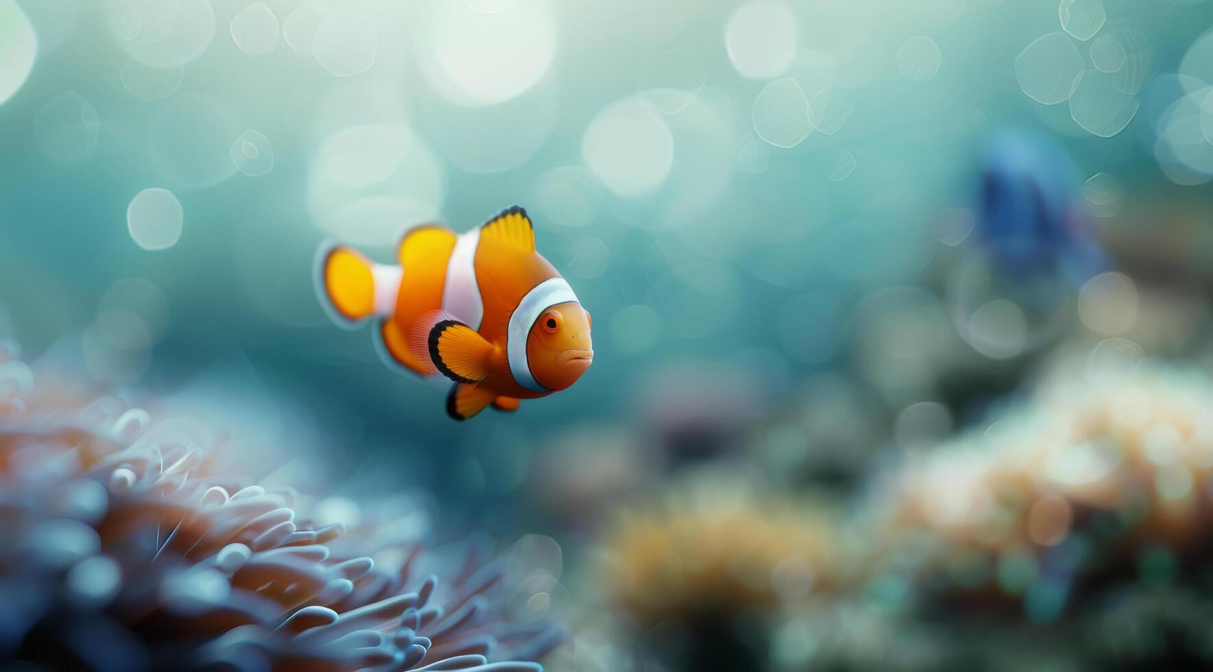 Clownfish Swimming Near Coral photo