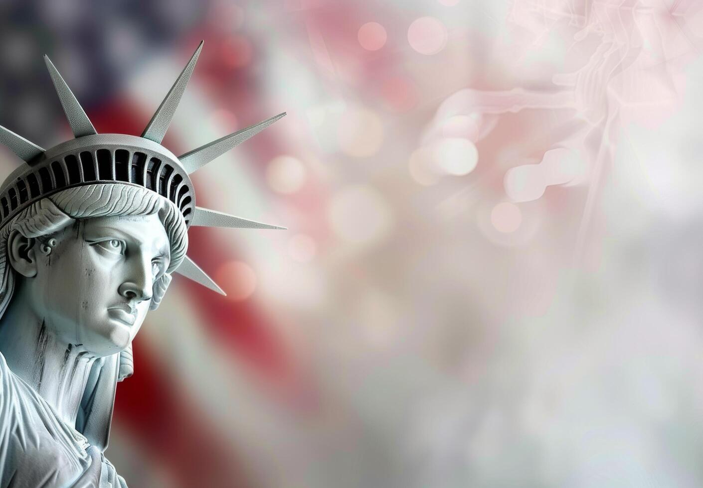 Statue of Liberty Close-Up With American Flag Background photo