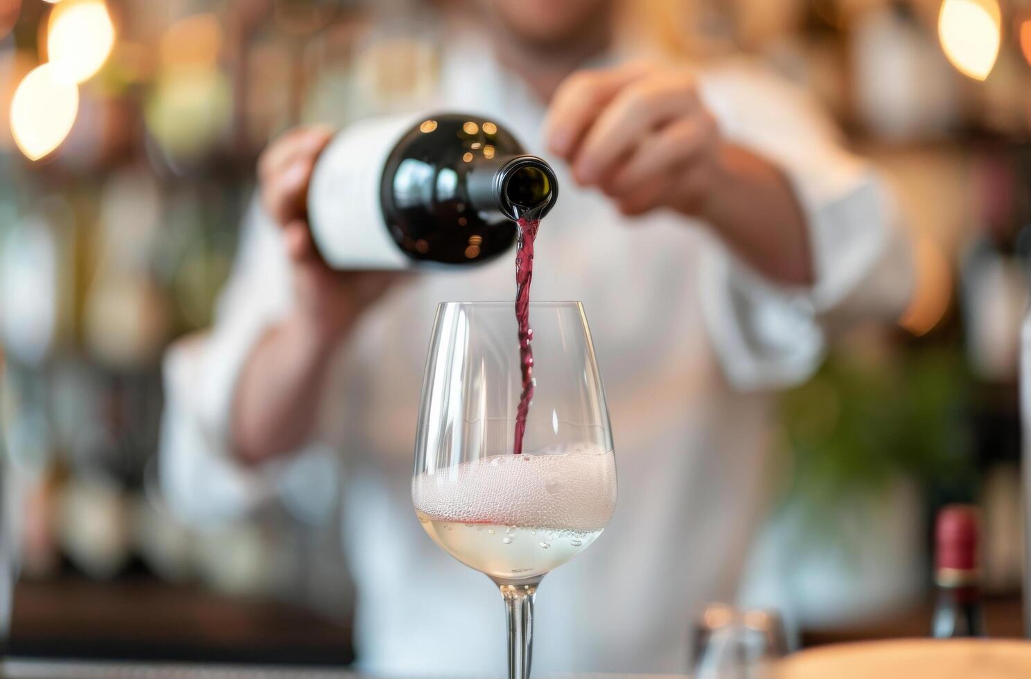 Red Wine Pouring Into Glass at Restaurant photo