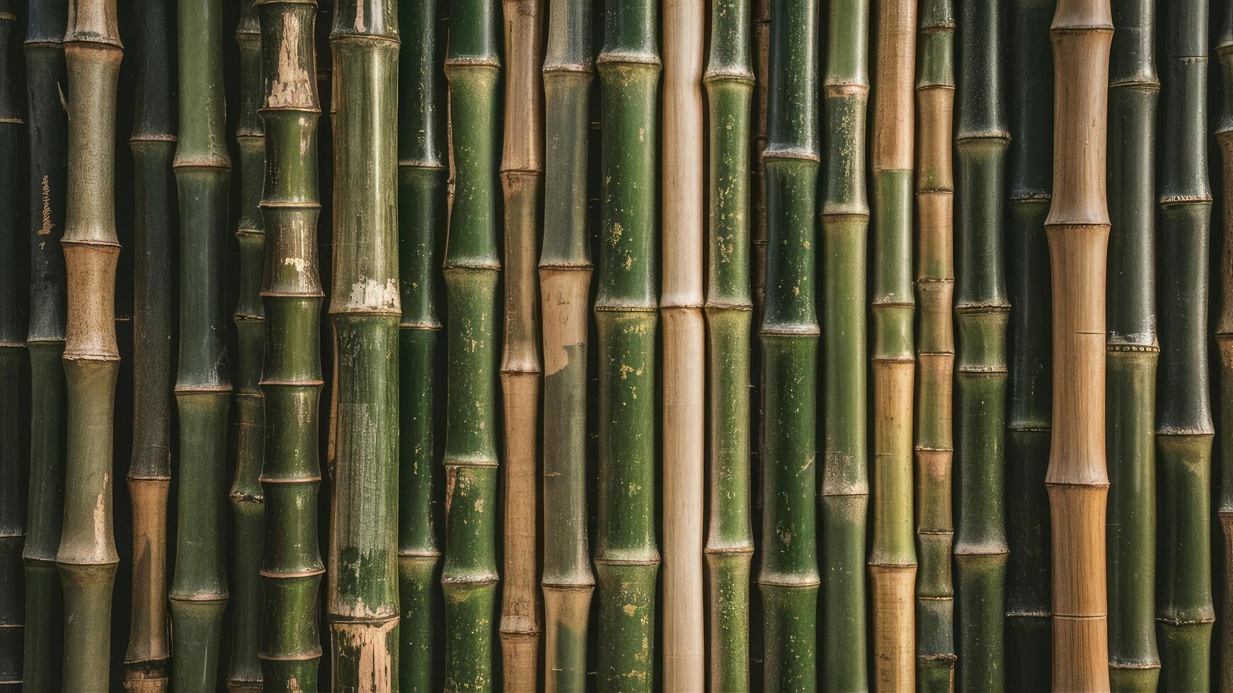 Close-up of dense bamboo forest, showcasing natural textures and patterns of green bamboo stalks. photo