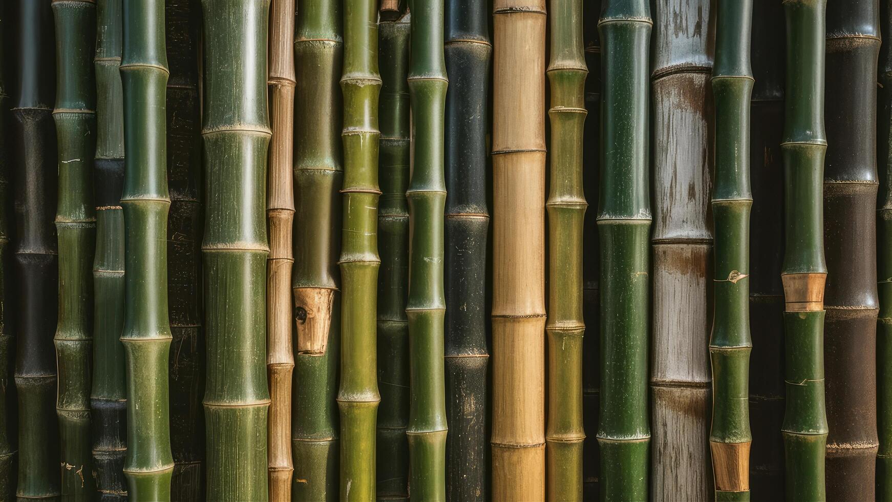 Close-up of dense bamboo forest, showcasing natural textures and patterns of green bamboo stalks. photo