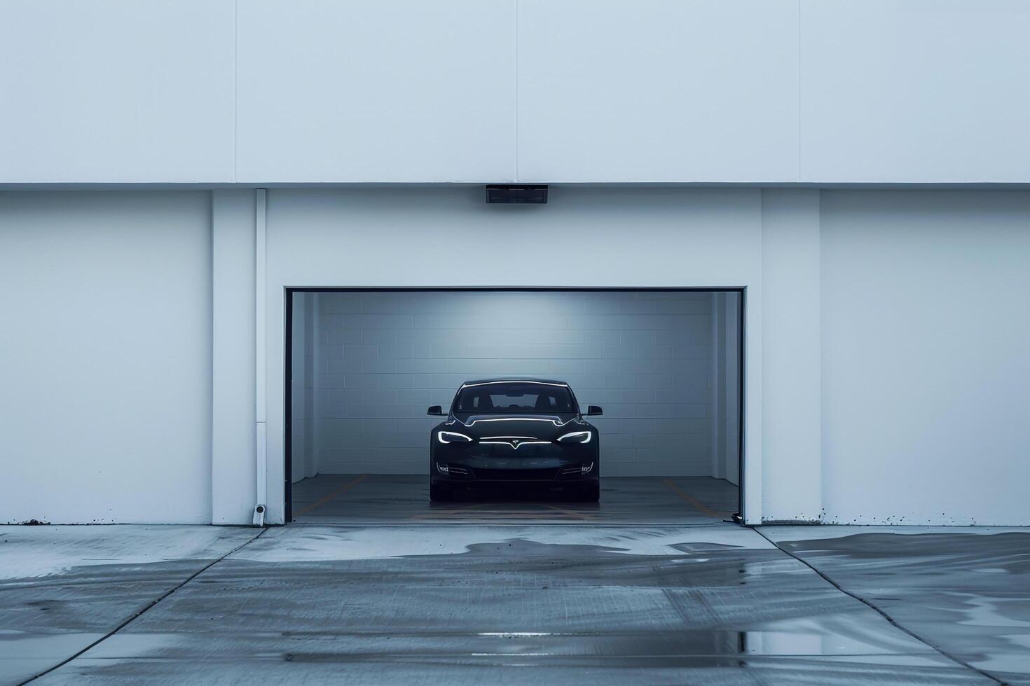 Modern Mid size sedan in white walled garage emphasizing its innovative technology and urban appeal photo