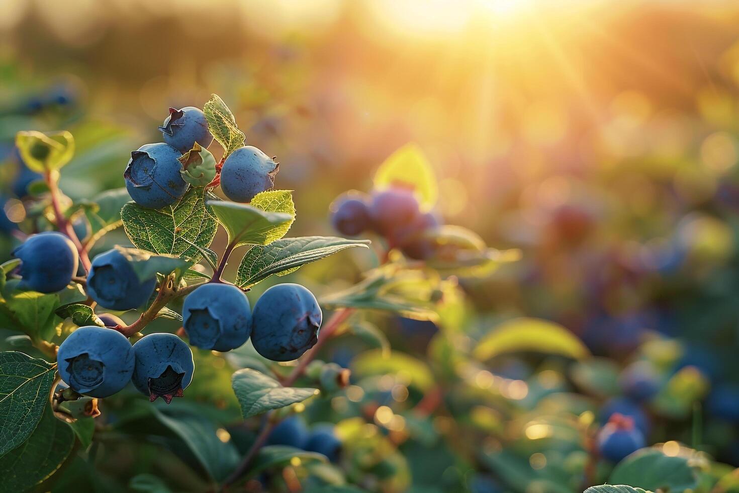 Botanical Vaccinium corymbosum Highbush Blueberry in sunny meadow with natural background photo