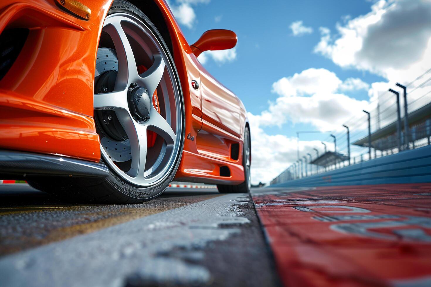 Speed Coupe parked on race track with  conveying high speed and excitement during race event photo