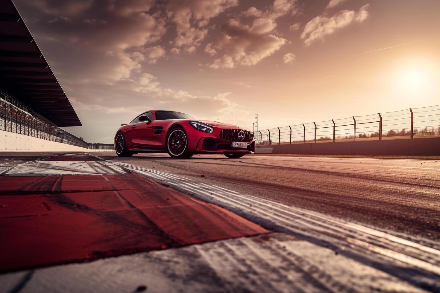 Speed Coupe parked on race track with  conveying high speed and excitement during race event photo