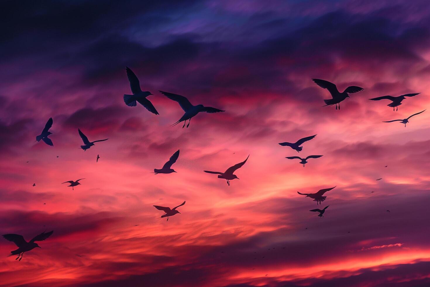 Arctic Terns Silhouetted Against the Vivid Hues of Polar Twilight Sky During Their Migration Background photo