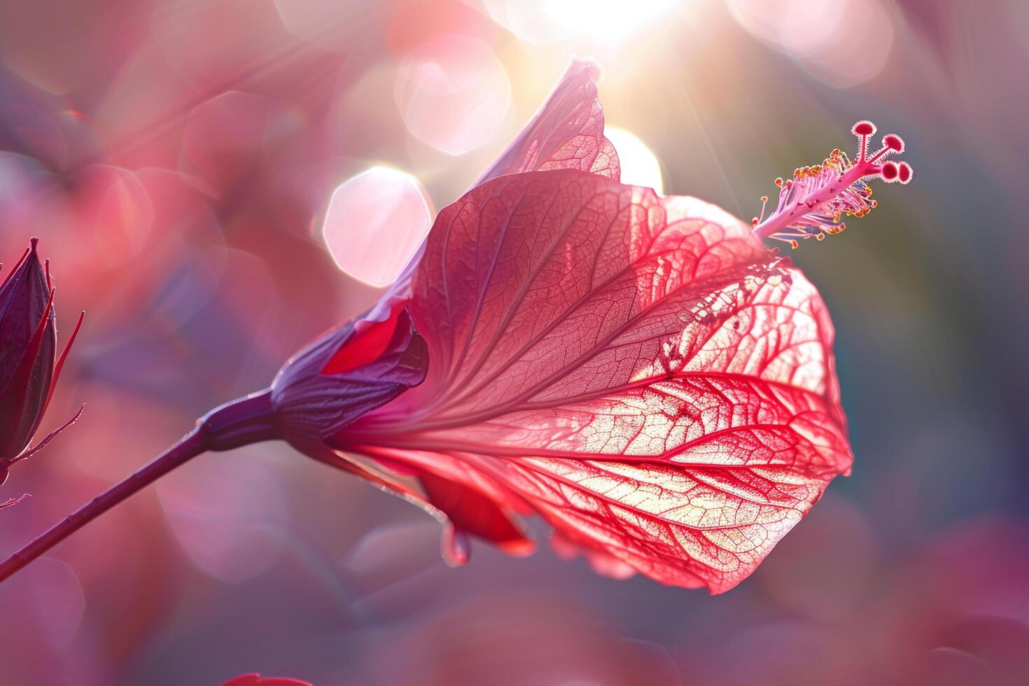 Delicate Hibiscus Leaf with Sunlight Shining Through Background photo