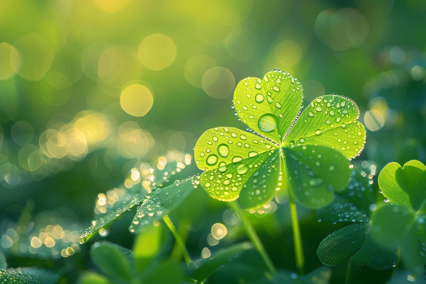 Nature of Delicate Dew Covered Clover Leaves Background photo