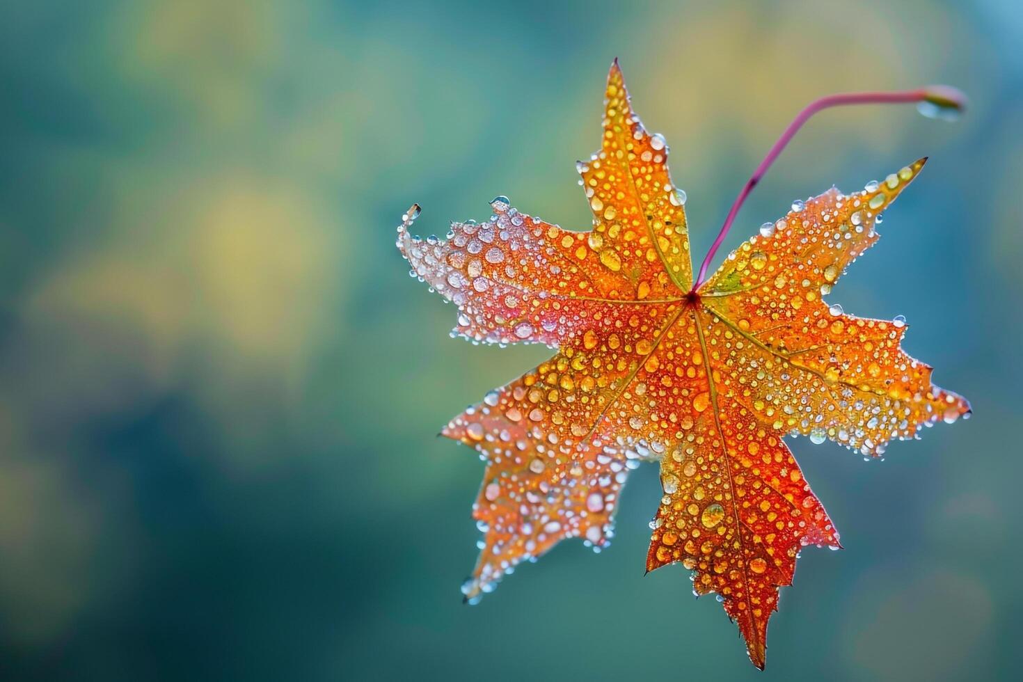 Nature of Single Maple Leaf with Morning Dew Droplets Background photo