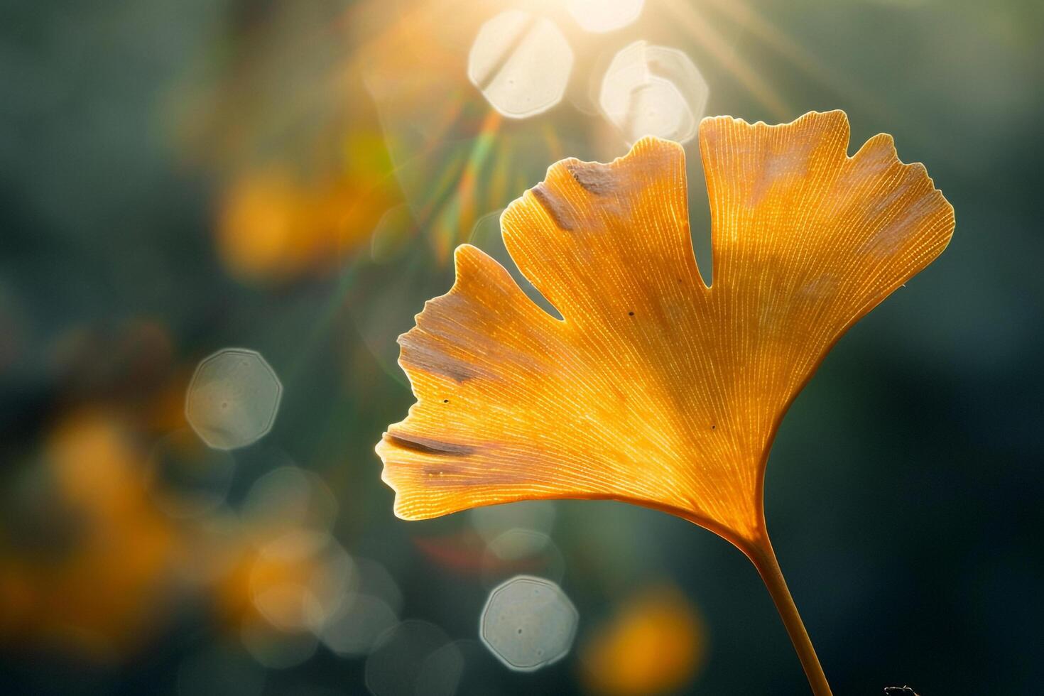 Nature of Delicate Ginkgo Leaf with Sunlight Filtering Through It Background photo