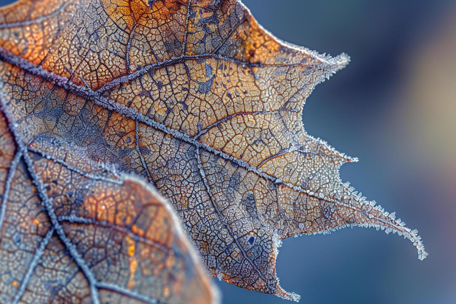 Nature of Intricate Frost Patterns on Maple Leaf Background photo