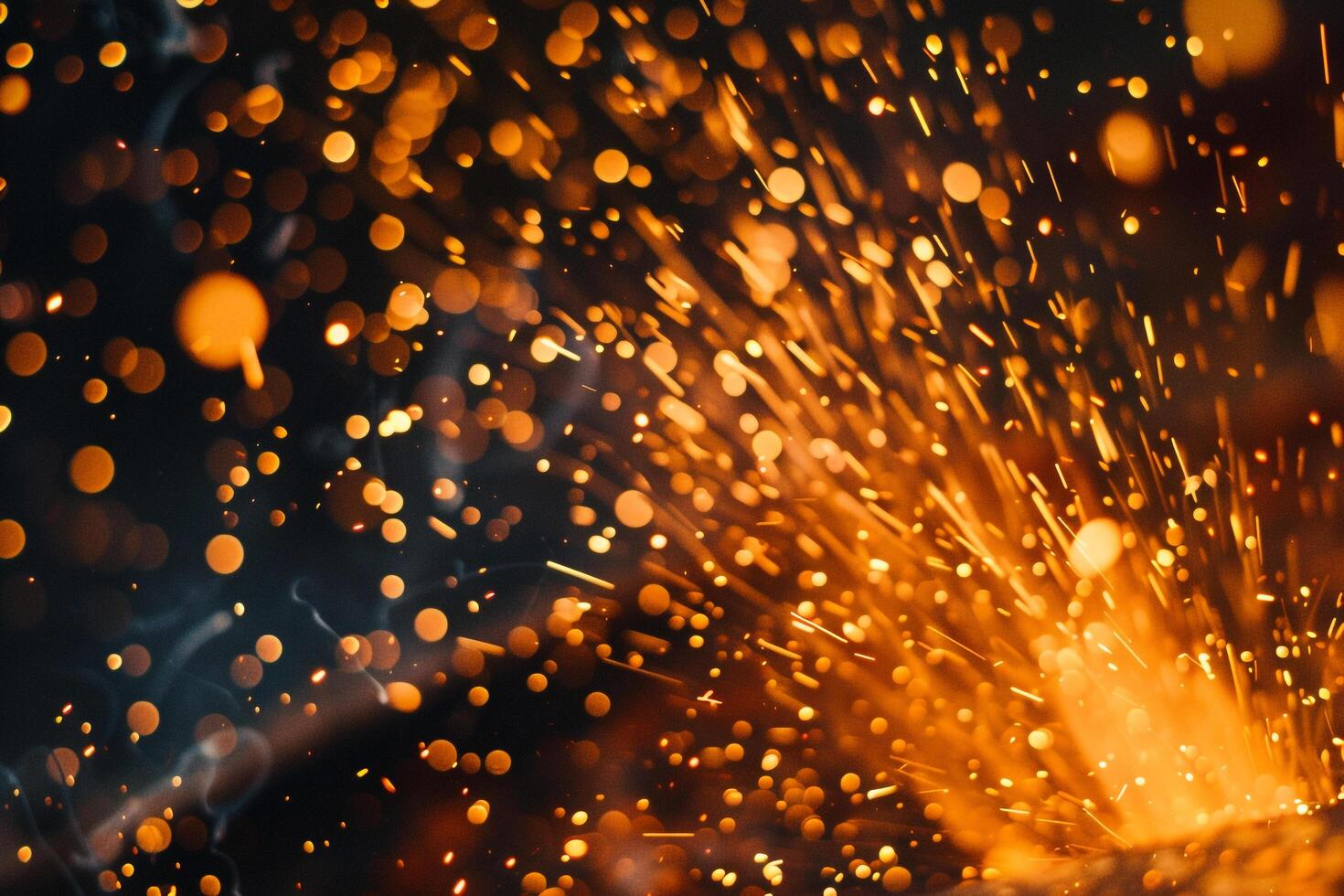 Dynamic Nature of sparks and flames erupting from metalworking forge capturing the intense heat and energy photo