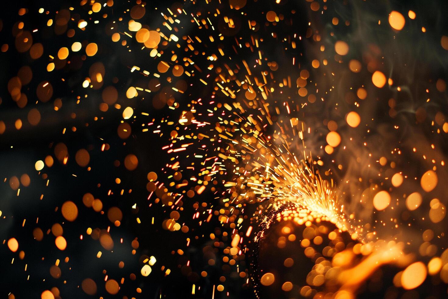 Dynamic Nature of sparks and flames erupting from metalworking forge capturing the intense heat and energy photo