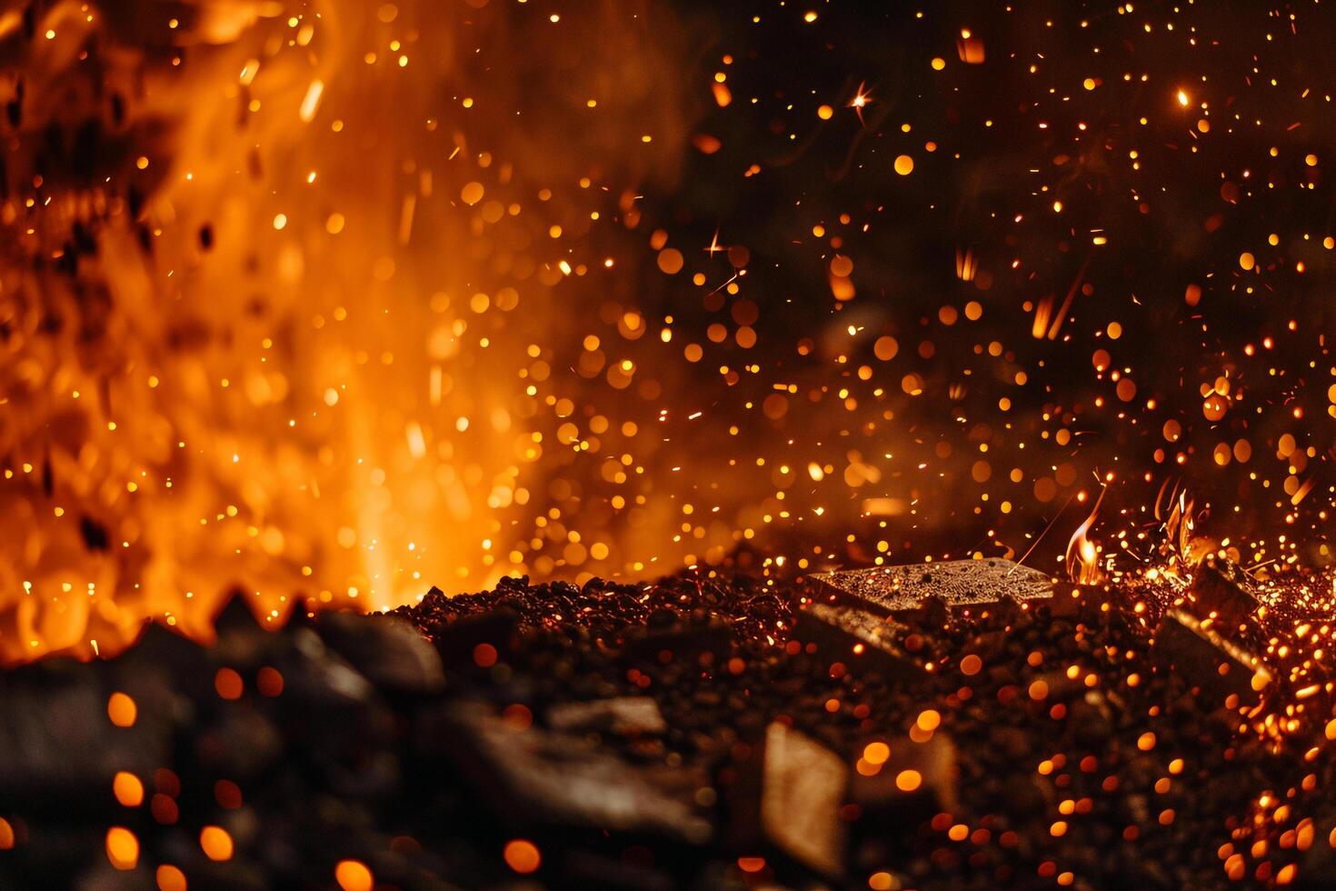 Abstract Experimental forge background Vibrant Nature of sparks and flames bursting from blacksmiths forge capturing the energy and heat of metalworking photo