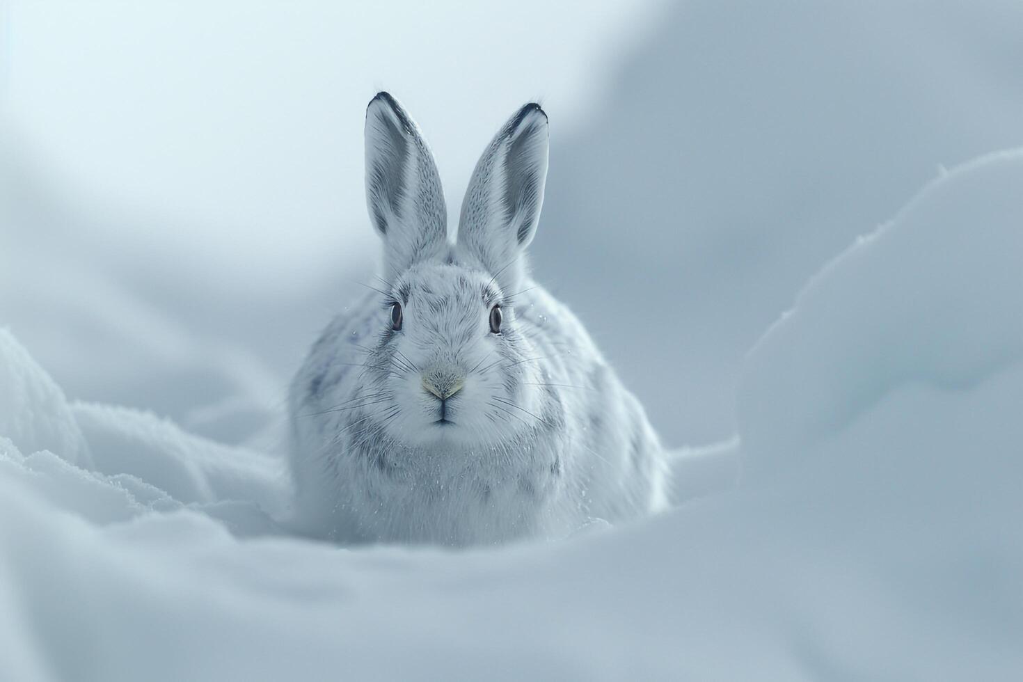 Snowshoe Hare Camouflaging in the Snowy Arctic TundrBackground photo