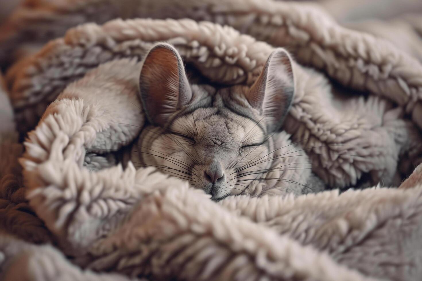 Conceptual Background Pet  of Dreamy ChinchillNestled in Bed of  Fleece photo