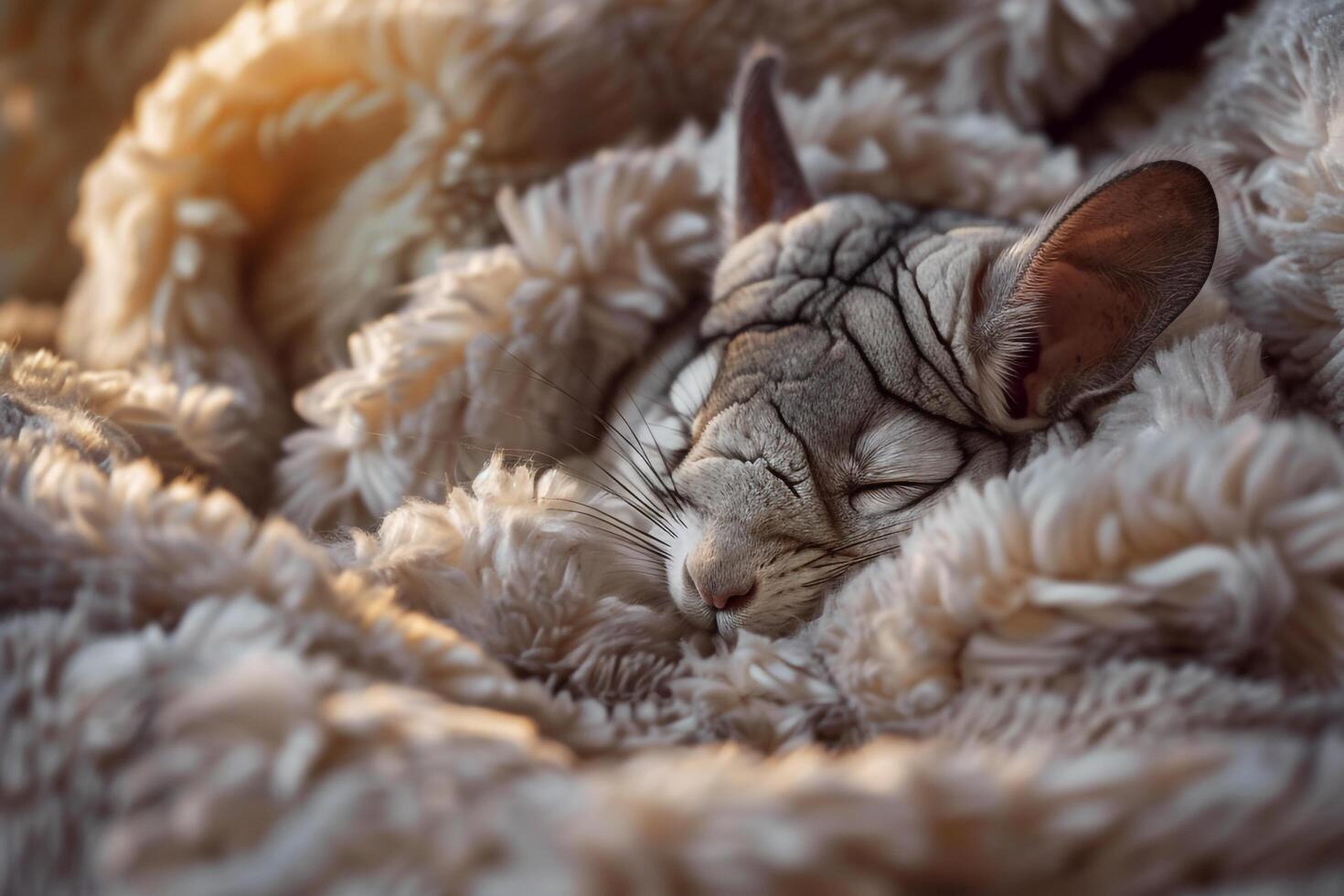 Conceptual Background Pet  of Dreamy ChinchillNestled in Bed of  Fleece photo