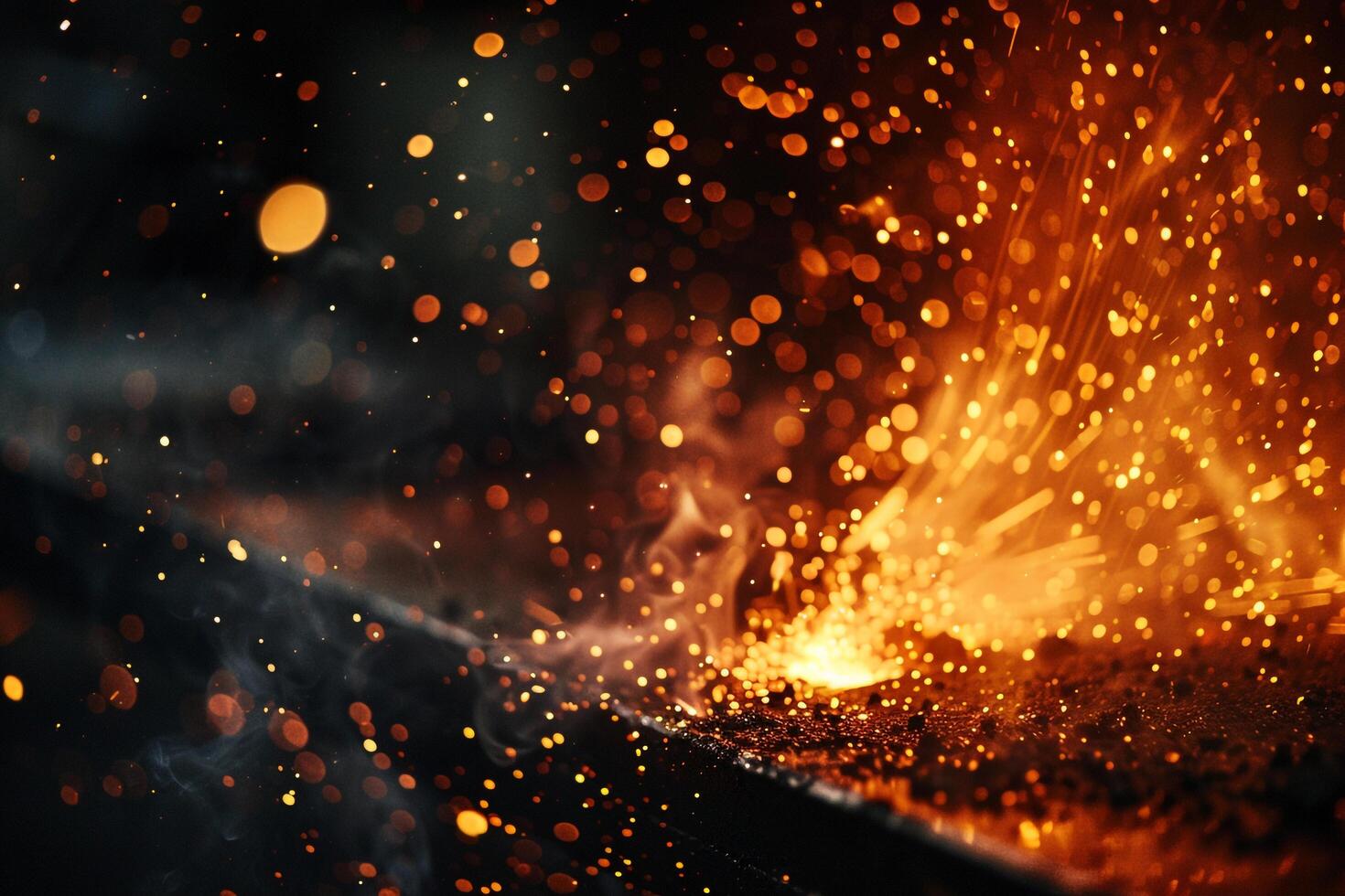 Abstract Experimental Fiery Sparks from Blacksmiths Anvil Background photo