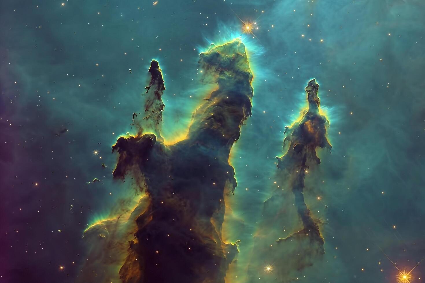 Cosmic Deep Space Pillars of Creation in the Eagle Nebula Towering Columns of Gas and Dust Background photo