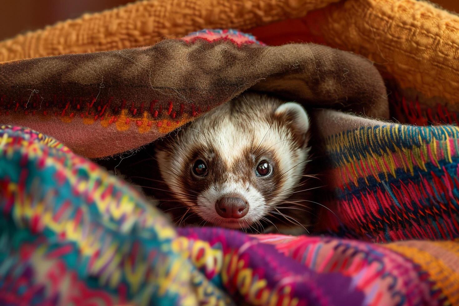 Conceptual Pet Whimsical Ferret Peeking Out from Under Blanket Fort in Childrens Playroom Background photo