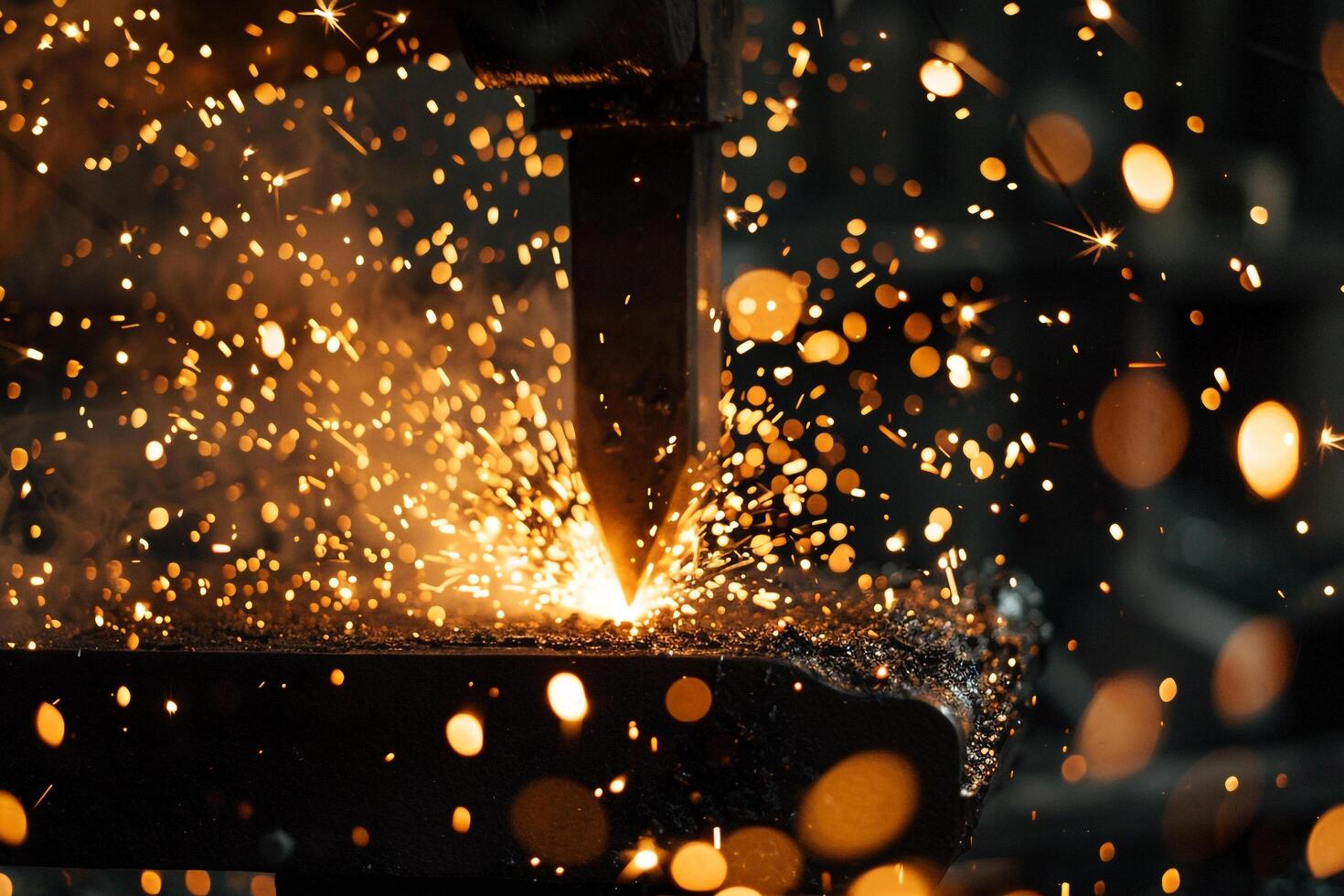 Abstract Experimental Dynamic Nature of Sparks Flying from Blacksmiths Hammer Hitting an Anvil Background photo