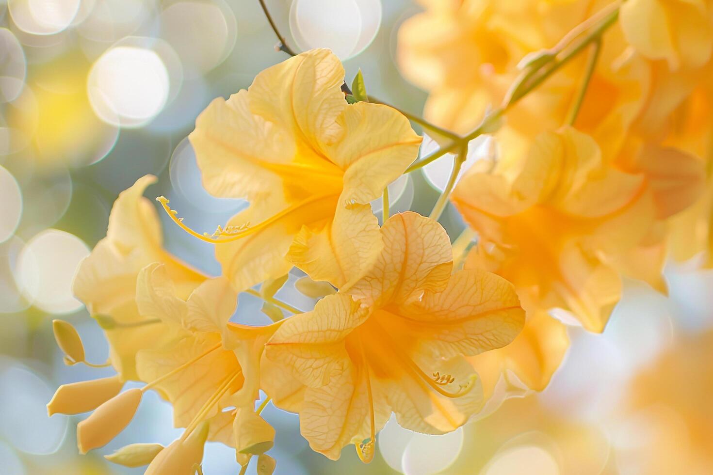 Floral Elegant Yellow Trumpet Vine nature background photo