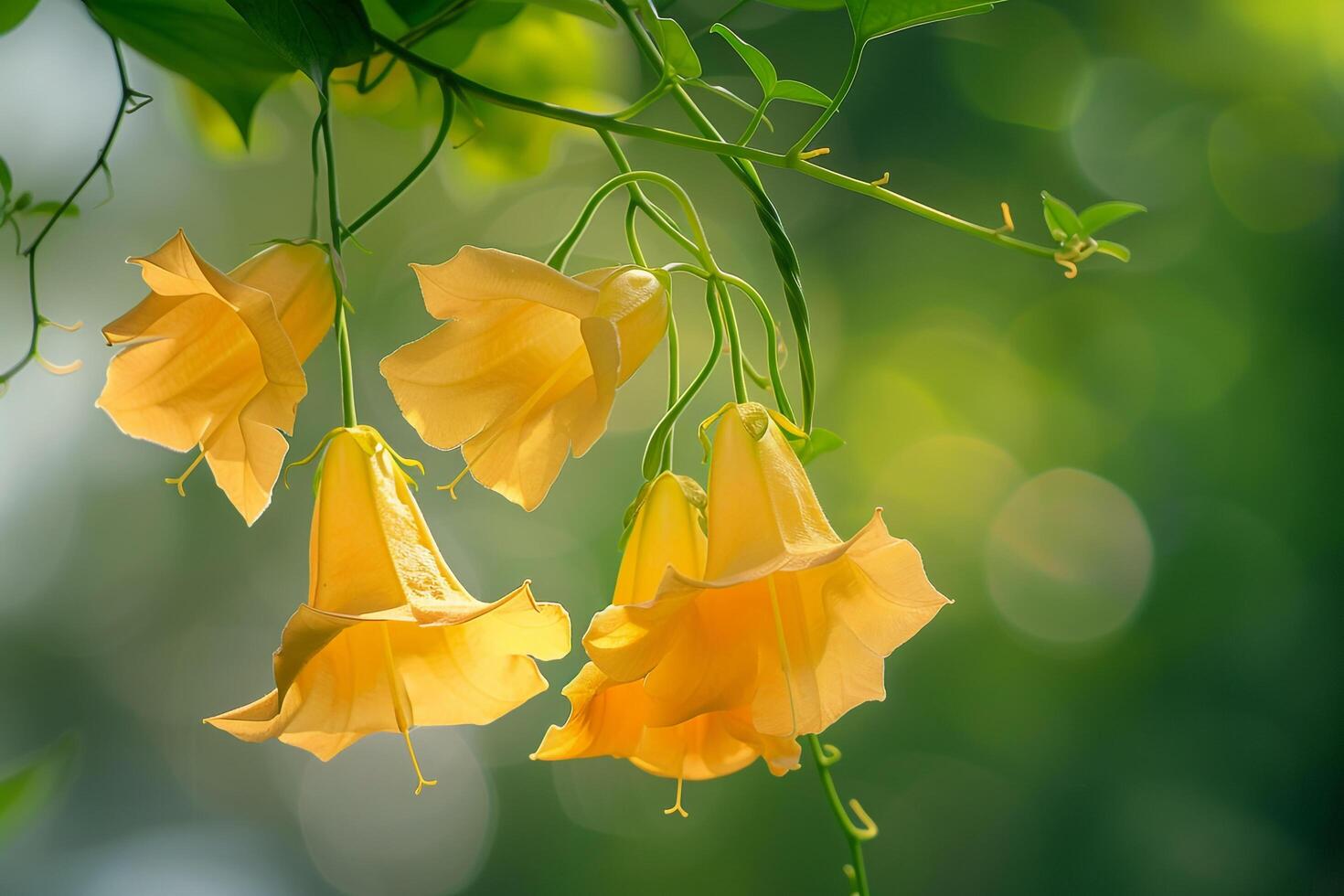 Floral Elegant Yellow Trumpet Vine nature background photo