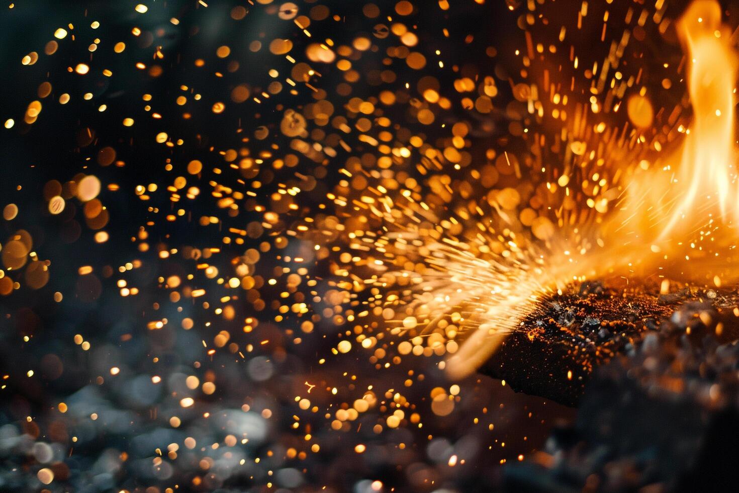 Abstract Experimental Vibrant Nature of Sparks and Flames Bursting from Blacksmiths Forge Background photo