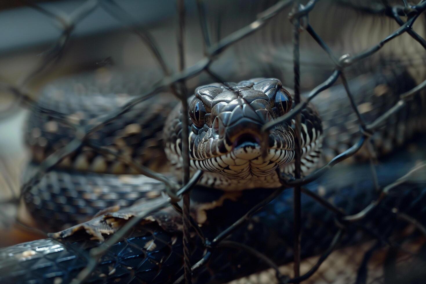 rescued snake shedding its skin in secure enclosure scales shimmering as it undergoes natural process photo