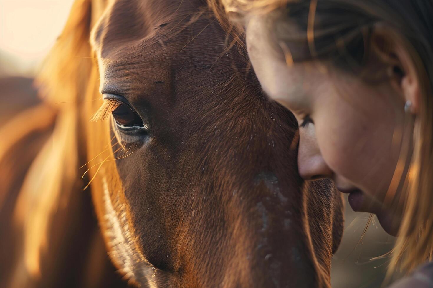 rescued horse nuzzling its caretaker gratitude and trust evident in its expressive eyes photo