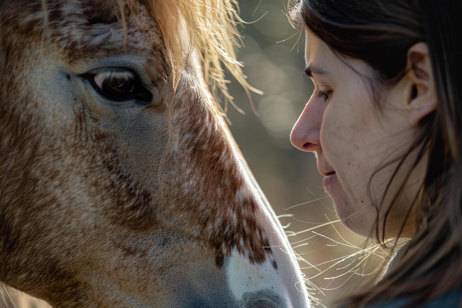 rescued horse nuzzling its caretaker gratitude and trust evident in its expressive eyes photo