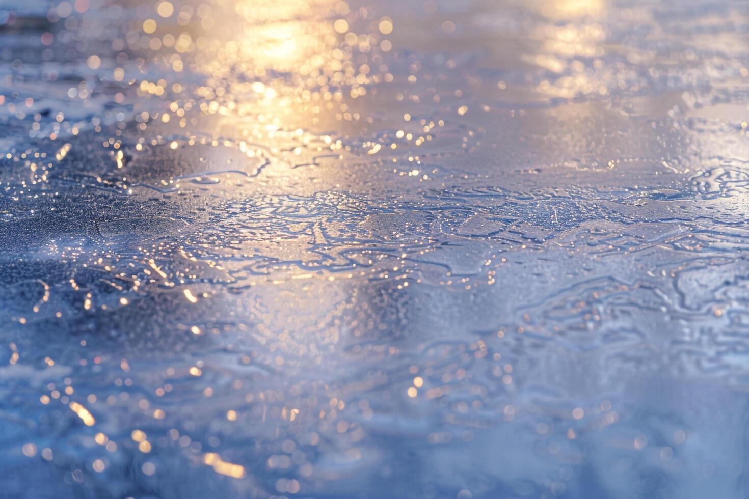 Ethereal Nature of light patterns on the surface of frozen lake reflecting the winter sky background photo