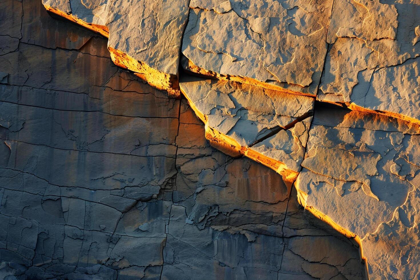 Patterns of light and shadow on canyon wall created by the setting sun photo