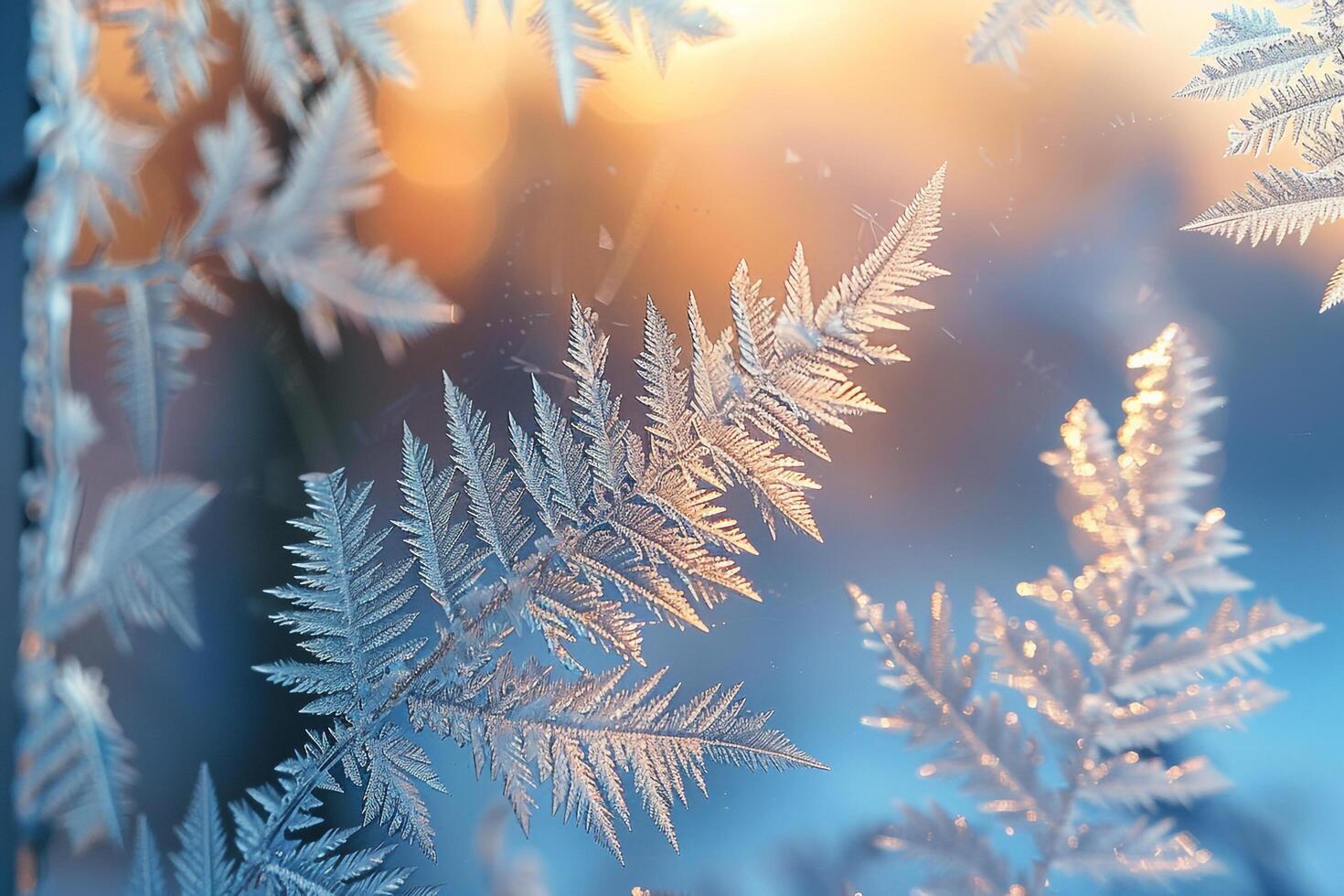 Patterns of Frost on Window Resembling Delicate Fern Leaf photo