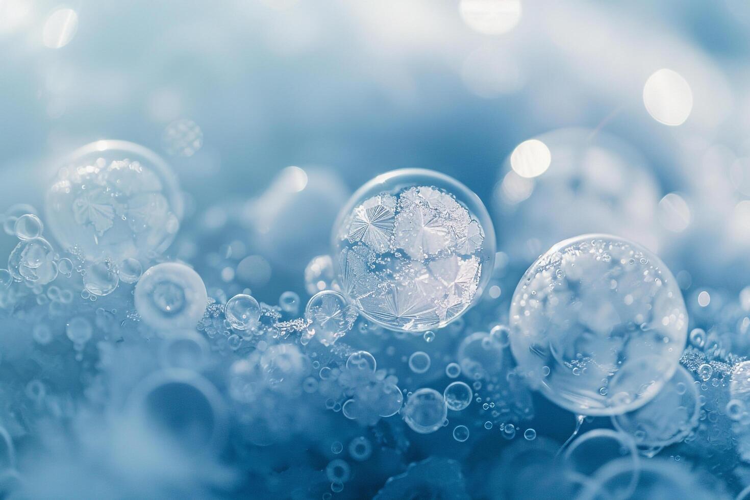 Patterns of Bubbles Trapped Under Frozen Lake Ice Resembling Delicate Mosaic nature background photo