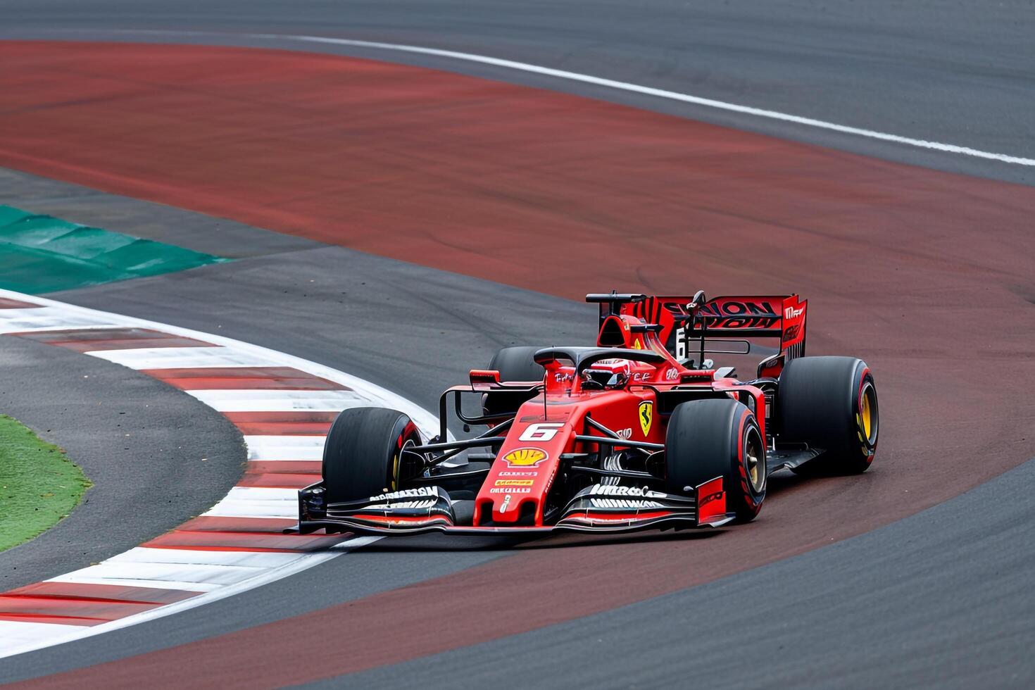 Sports nature background Competitive Formula 1 Car Racing Around Challenging Corner at Professional Circuit photo