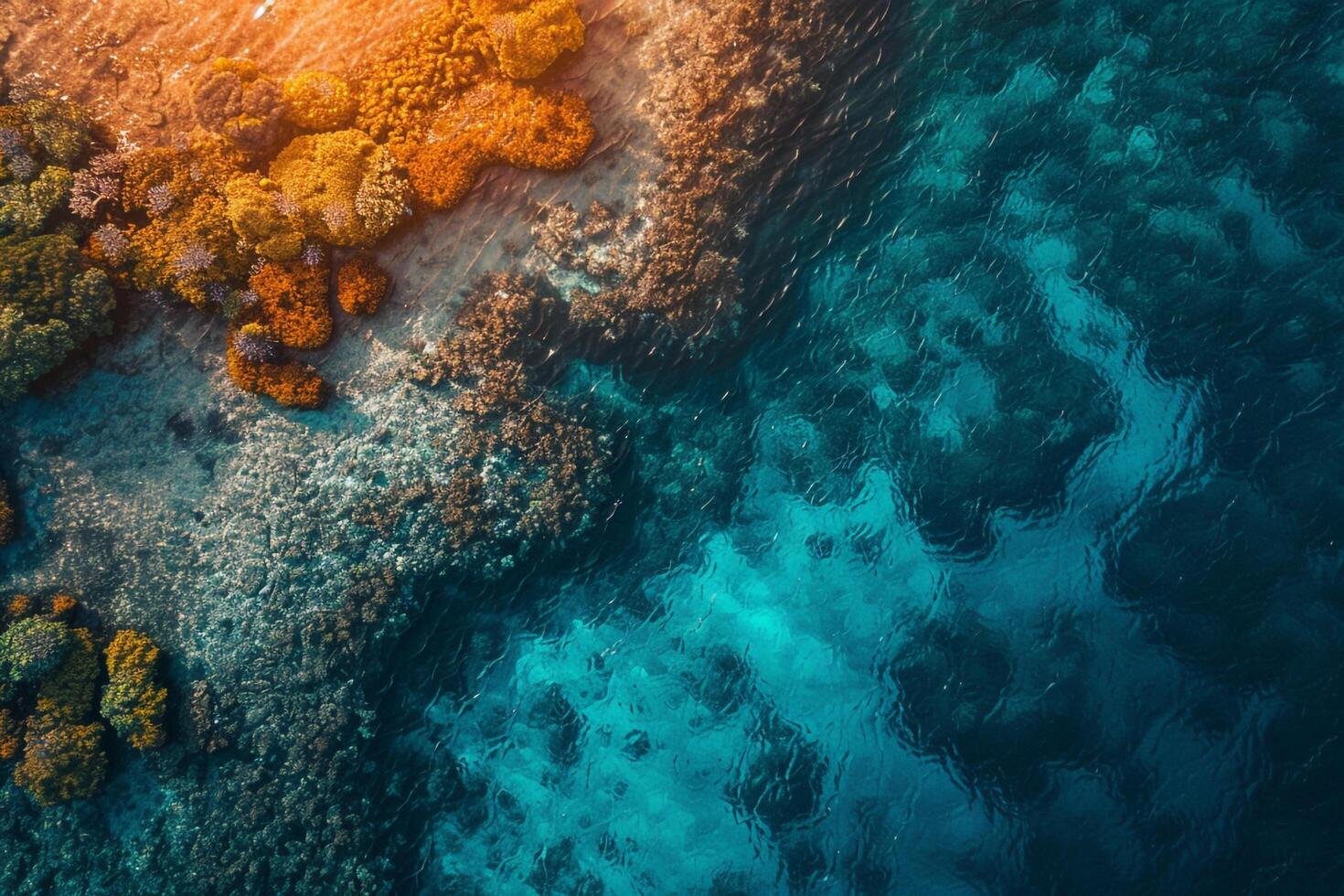 Vibrant Coral Reef Aerial  with Sunlight nature background photo