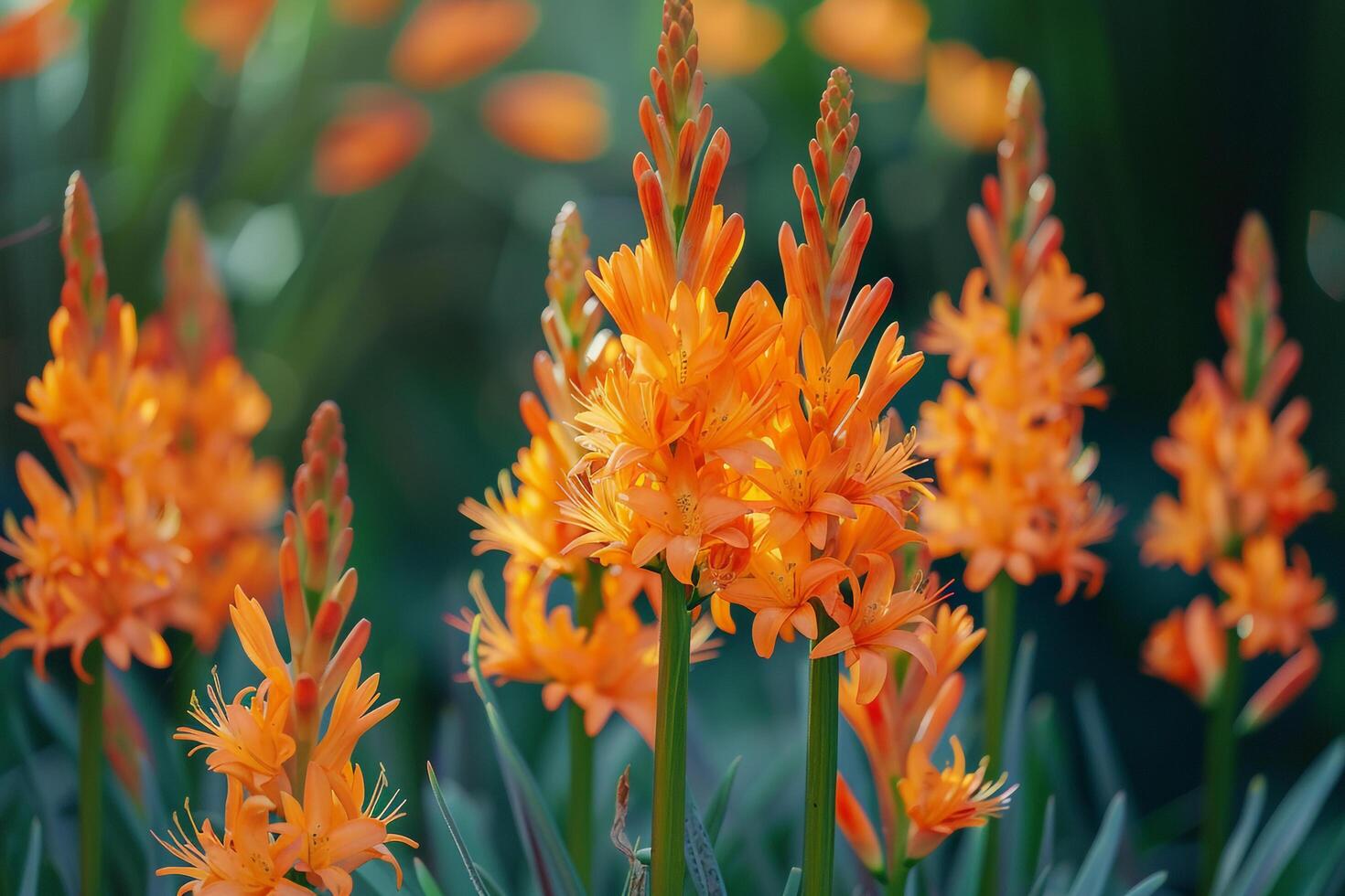 Exotic Watsoni Bugle Lily with Fiery Orange Flowers nature background Nature Highlight photo
