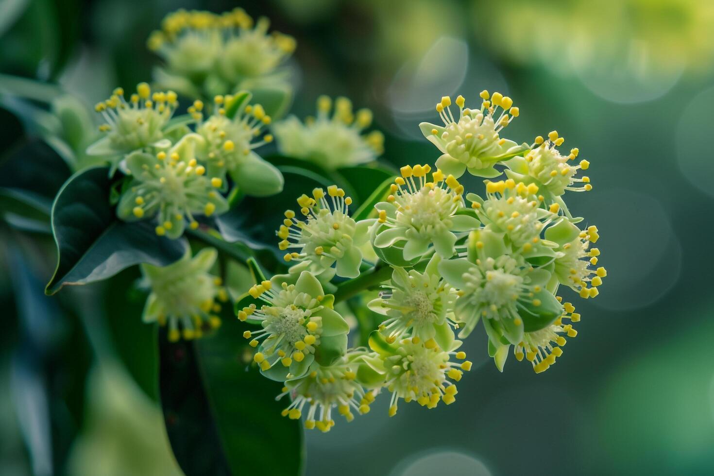 Exotic African Pepper Tree with Intricate Green and Yellow Flowers   nature background photo