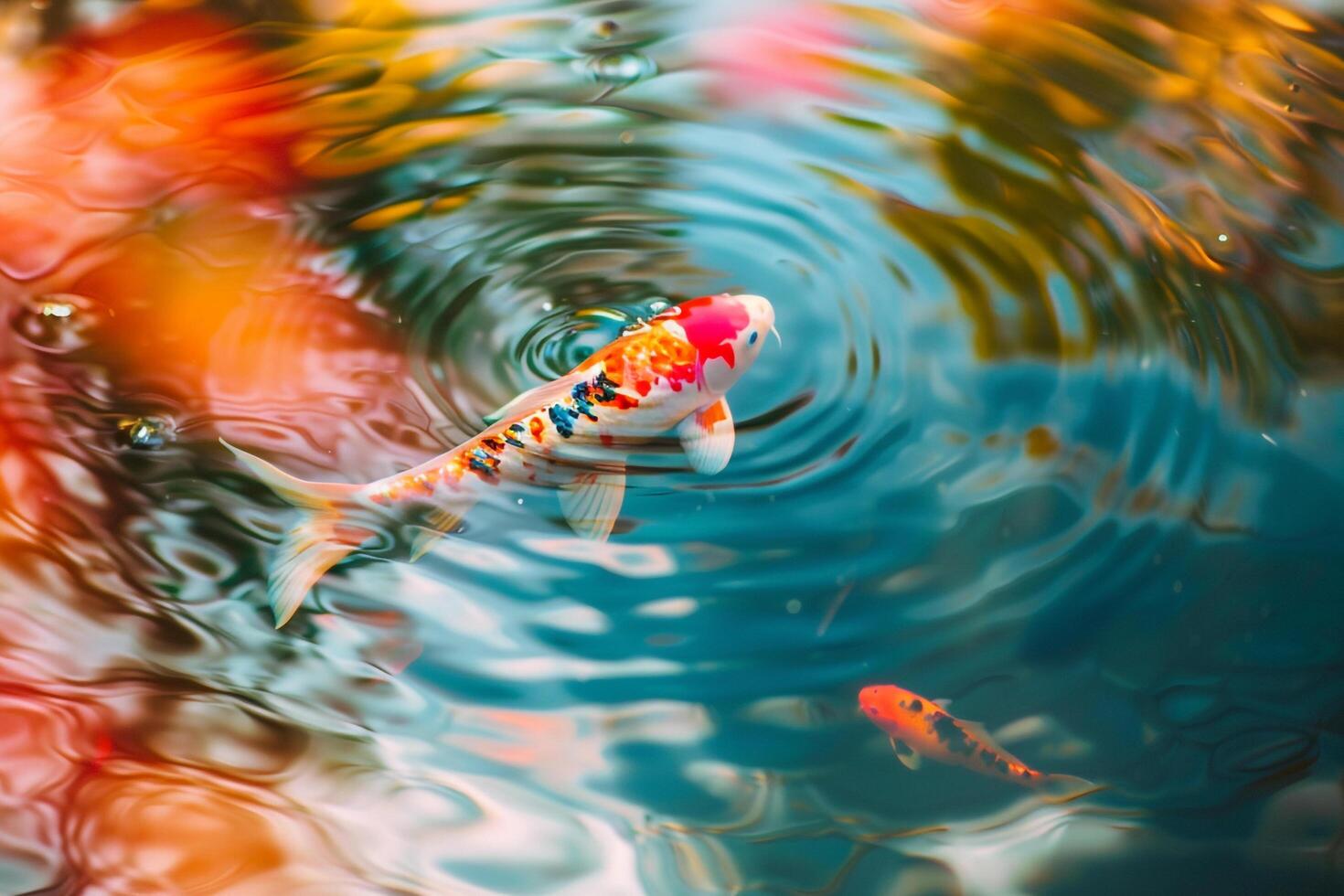 Aquatic Nature Colorful Koi Fish Swimming Gracefully in Clear Reflective Pond with Vibrant Colors nature background photo