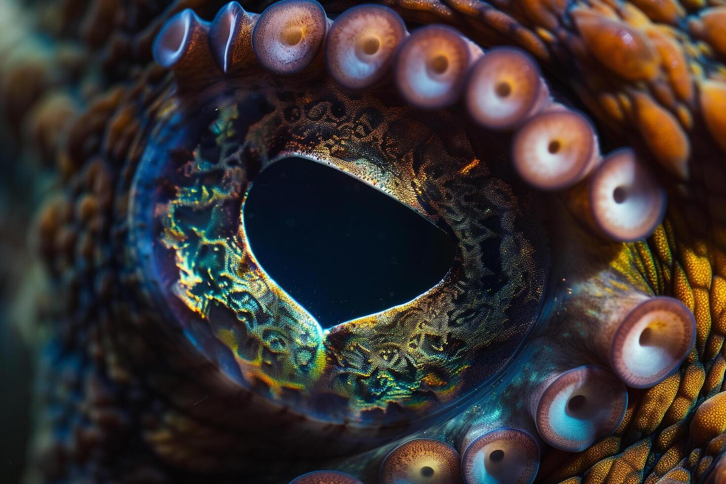 Artistic Representation of Octopus Eye Showcasing Intricate s and Intelligence Background Nature photo